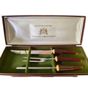 Sheffield Stainless Steel Carving & Steak Knife Set Original Box NOS (Vintage)